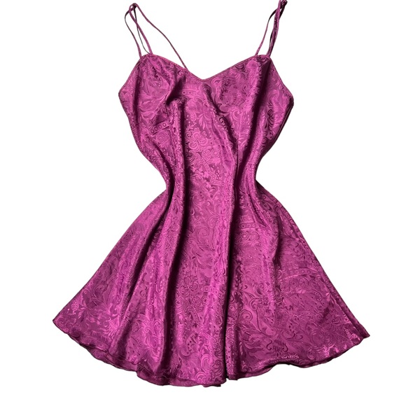 Vintage Gold Label Victoria’s Secret Purple Jacquard Slip Dress Size Medium - Picture 7 of 16